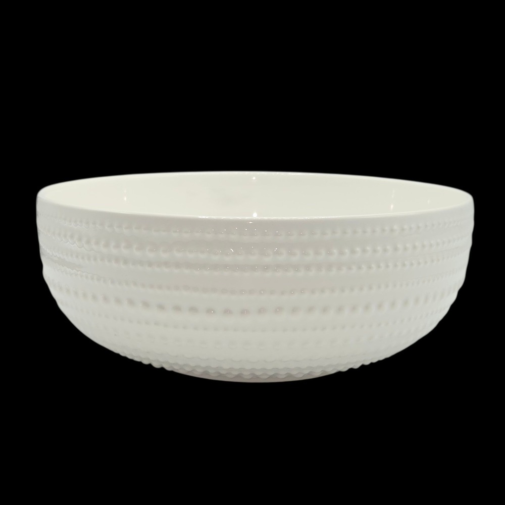 Faiancas Ramos White Ceramic Embossed Bead Decorative Bowl Made In Portugal 9.5" - Picture 5 of 6